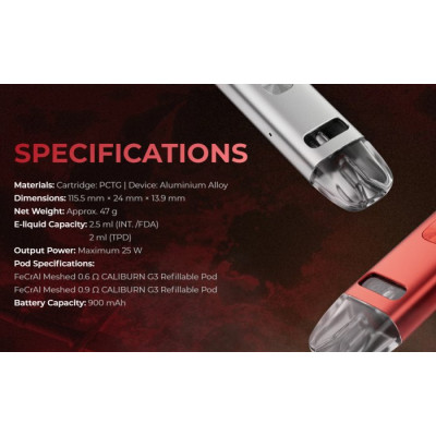 Uwell Caliburn G3 elektronická cigareta 900mAh Silver